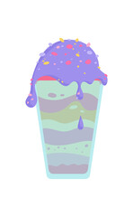 Ice cream concept. Colorful icon with cold sweetness of various fruit flavors in glass and icing. Design element for social networks. Cartoon flat vector illustration isolated on white background