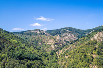 Fototapeta na wymiar France, Ardèche (07), vue dans le massif du Tanargue et la tour de Saint-Laurent-les-Bains.