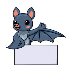 Cute little bat cartoon with blank sign