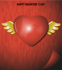Happy shopping day on Valentine's Day. Big winged red heart on red background with abstract shapes
