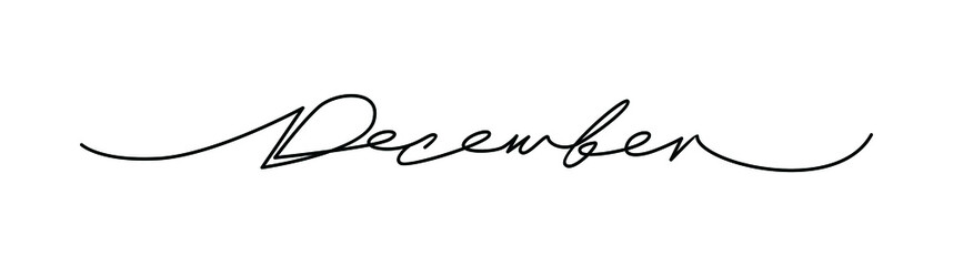 Hand drawn lettering phrase December. continuous one black line. Minimalistic drawing of phrase illustration