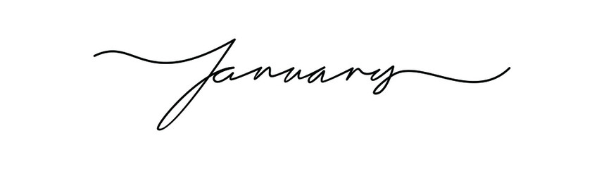 Hand drawn lettering phrase January. continuous one black line. Minimalistic drawing of phrase illustration