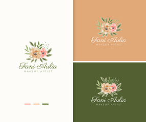 Romantic hand painted watercolor flower logo template