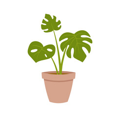 Living room decoration concept. Colorful sticker with beautiful potted houseplant. Organic element of interior design. Leave and branche. Cartoon flat vector illustration isolated on white background