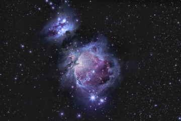 Naklejka na ściany i meble Orion Nebula M42 or NGC 1976 deep space emission nebula on the starry night sky