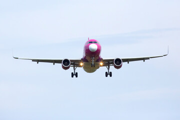 Passenger jet plane flies in the sky. Air transport industry