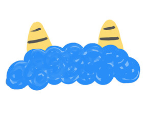 写真に被せる鬼の被り物　青