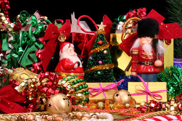 Christmas Ornaments and Decorations on Black Background