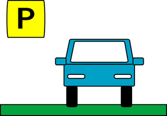 正面を向く自動車とパーキング