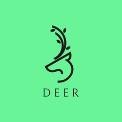 Modern Minimalist Deer Head Horned Leaves Abstract  logo design