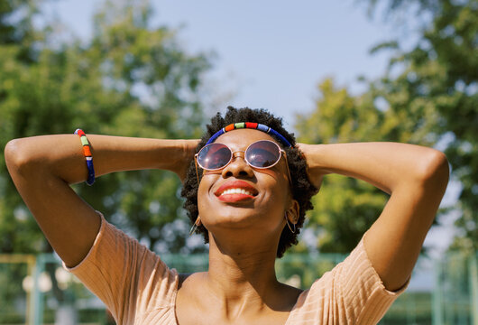  Happy african american woman on the street