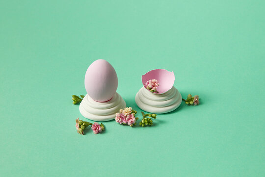 Easter eggs with flowers on egg stands