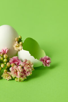 Closeup of Easter eggs with flowers