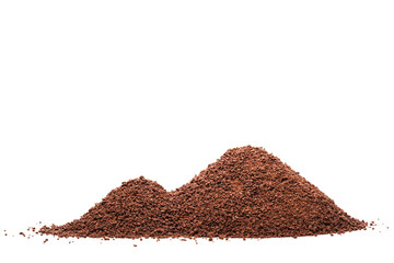 Pile of cocoa powder isolated on white background.