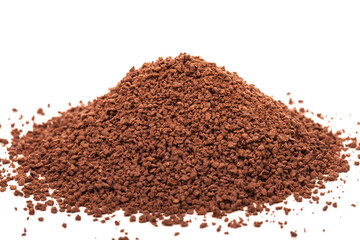 Pile of cocoa powder isolated on white background.