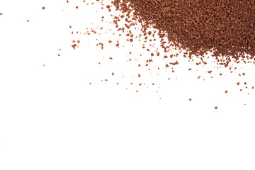 Pile of cocoa powder isolated on white background.