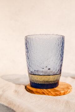 Blue tumbler with bubbly drink