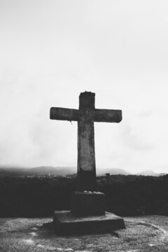 Christian cross on top of the hill 