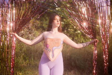 Redhair woman in festival purple