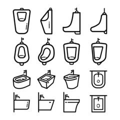 urinal vector icon set in outline style