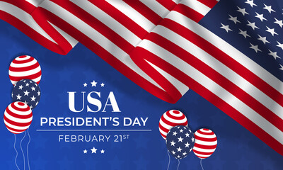 USA Presidents Day February 21st waving flag illustration on decorative background design