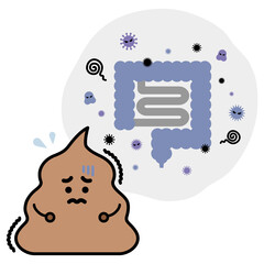 不健康なうんちと腸　軟便・下痢イメージ　キャラクター