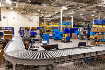 Modern Warehouse Interior with large conveyor belt