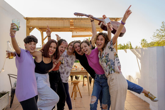 Party of diverse friends outdoor