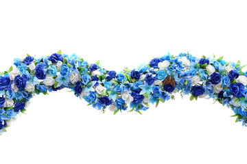 Garland of flower isolated. Decorative garland of colorful artifical flower  isolated on a white background. flower decoration with clipping path include for design usage purpose,
