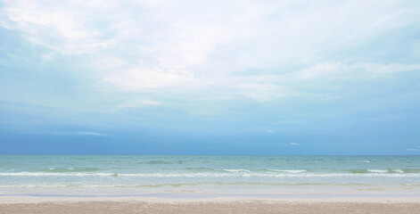 Fototapeta na wymiar Tropical white sand beach, blue water and blue sky,wild beach background