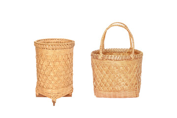 bamboo products, weave , bamboo basket two style isolated on white background with clipping path include for design usage purpose,