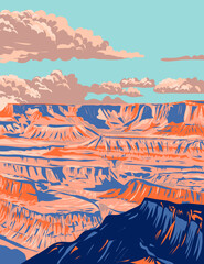 WPA poster art of the Grand Canyon National Park carved by the Colorado River located in Arizona, United States done in works project administration style or Federal Art Project Style.
 - obrazy, fototapety, plakaty