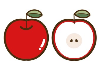 シンプルでかわいい果物のイラスト＿リンゴ
