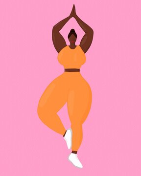 Black female doing Tree pose