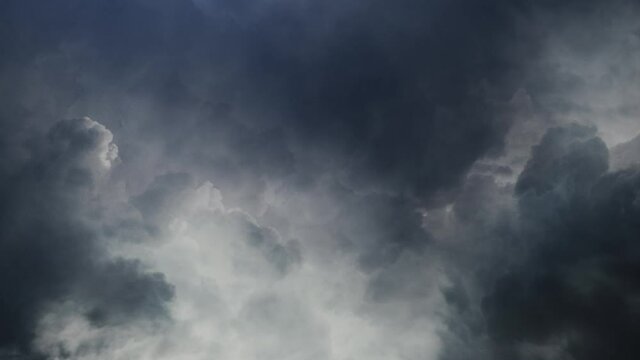 a thunderstorm occurs inside the dark cumulonimbus clouds in the sky 4K.