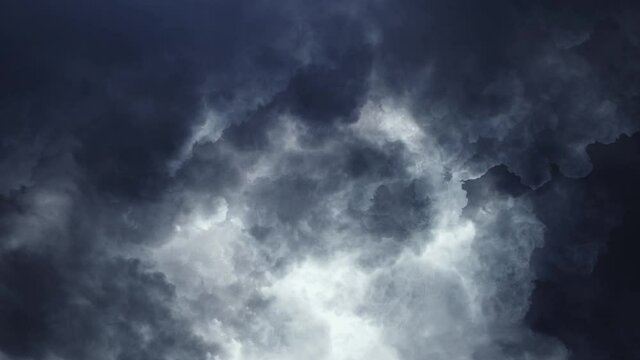 POV thunderstorm in dark cumulonimbus clouds