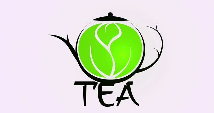 animated logo abstract teapot made of branches with tea leaves inside