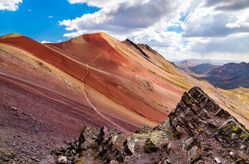 Red Valley at Vinicunca Rainbow Mountain near Cusco in Peru