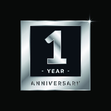 First Year Anniversary Celebration Luxury Black and Silver Logo Emblem Isolated Vector