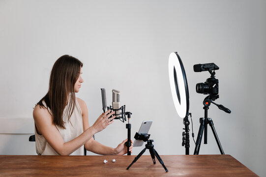 Woman going live in studio