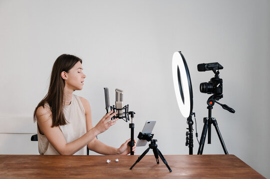 Woman going live in studio