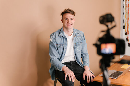 Man recording video on camera