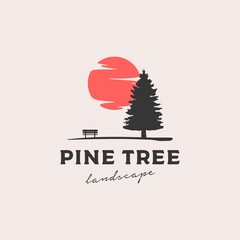 Pine tree landscape logo design vector illustration