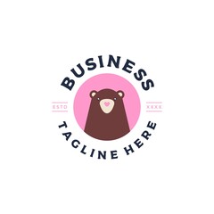 Cute bear with love logo design vector illustration