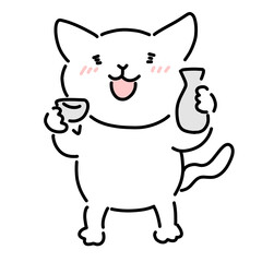 日本酒を飲む猫のゆるいイラスト
