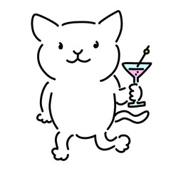 カクテルを持つ猫のゆるいイラスト
