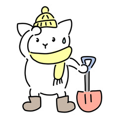 雪かきをするネコ　シャベル
