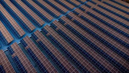 Solar Cell in the Solar Farm. Concept of sustainable of green energy by generate energy power from sunlight.