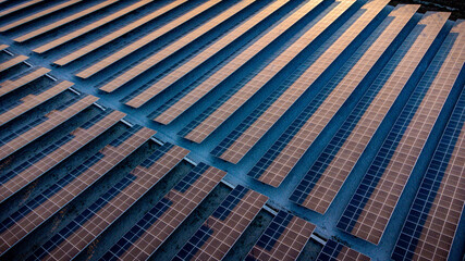 Solar Cell in the Solar Farm. Concept of sustainable of green energy by generate energy power from sunlight.