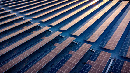 Solar Cell in the Solar Farm. Concept of sustainable of green energy by generate energy power from sunlight.